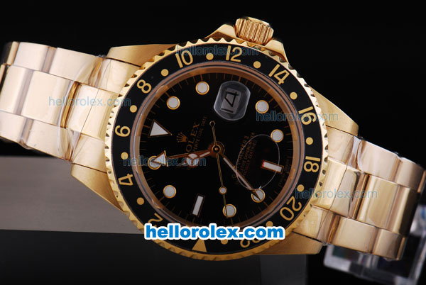 Rolex GMT Yachtmaster Automatic Movement Full Gold Case/Strap with Black Dial - Click Image to Close